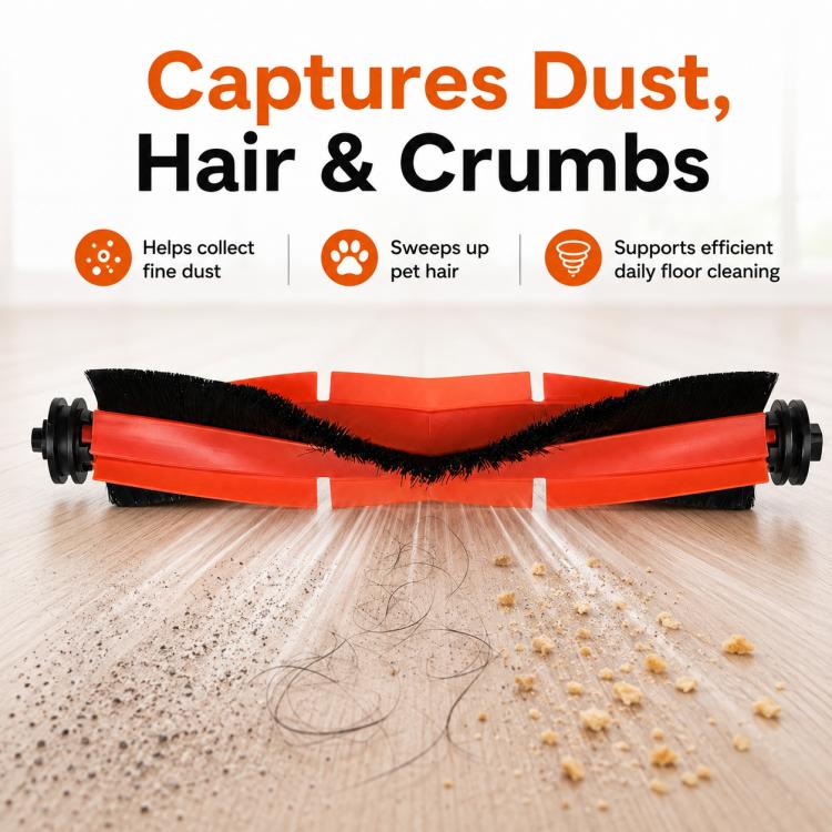 Replacement main roller brush with orange housing and black bristles