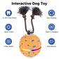 Orange interactive dog toy ball with two spiky rope brush arms and a circular base.