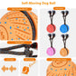 Close-up orange self-moving dog ball toy with flexible rope and blue-and-black bristles