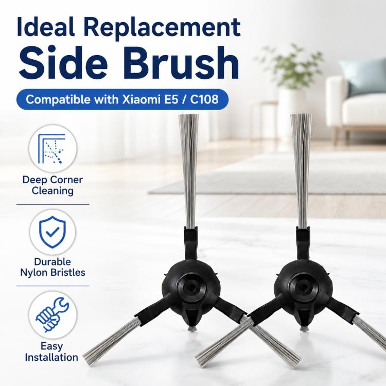 Replacement dual side brush set with two tall bristle brushes on black hubs