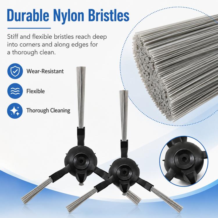 Replacement side brush set showing gray bristles and black three-arm hub