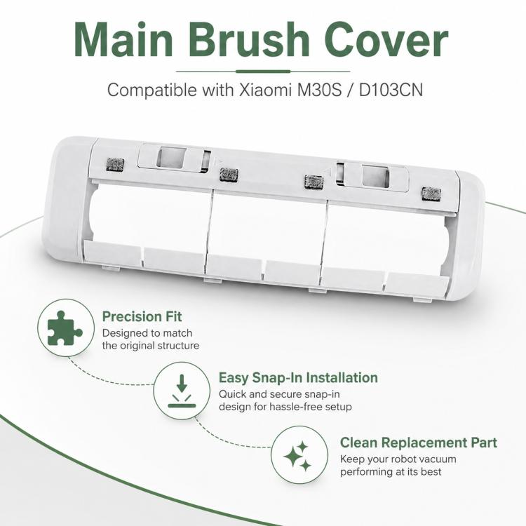 White main brush cover replacement part for robot vacuum, precision-fit housing