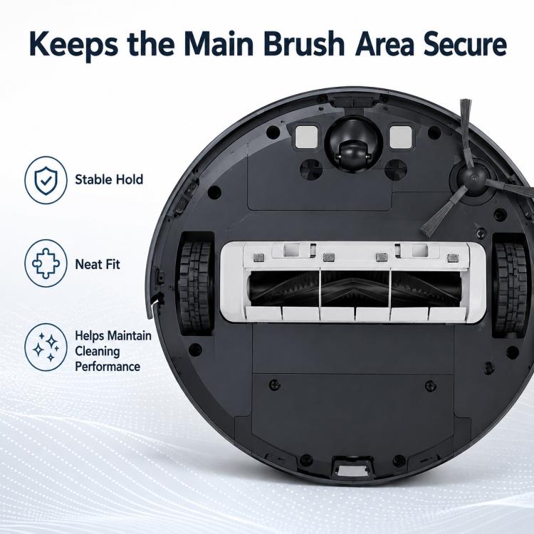 Replacement main brush cover for robot vacuum base, secure hold for cleaning area