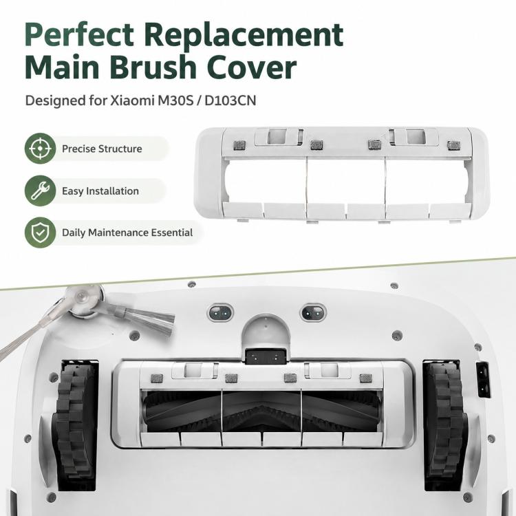 White main brush cover replacement accessory fitted inside robot vacuum base