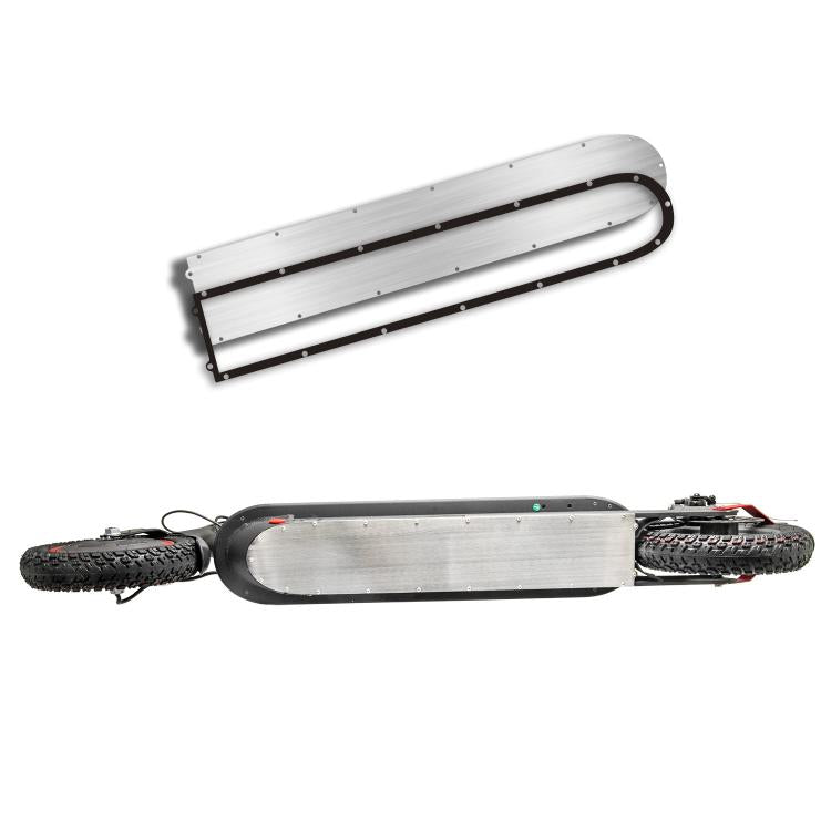 Stainless steel scooter base plate installed on an electric scooter deck