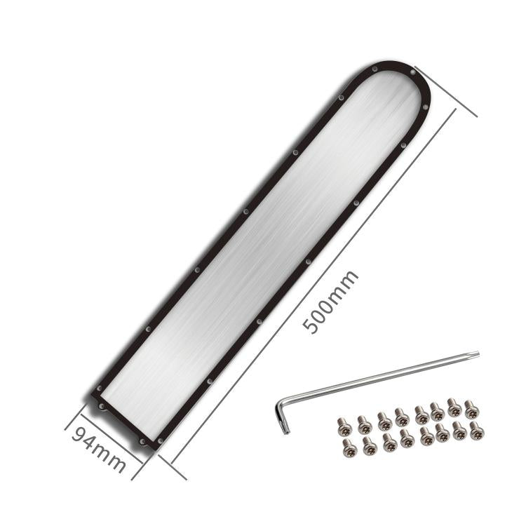 Stainless steel base plate with waterproof ring, shown with 500 mm length and screws