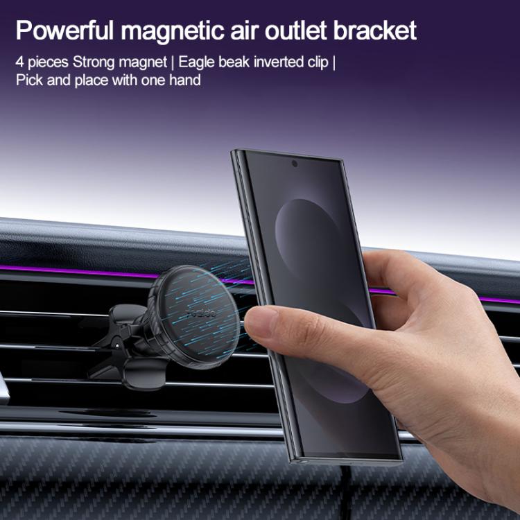 Magnetic car air vent phone holder holding a phone on the car vent