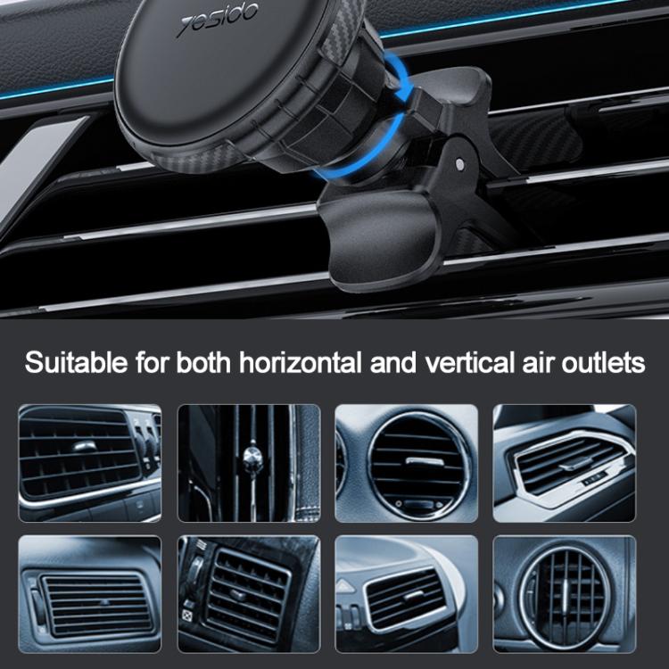 Black magnetic car vent phone holder mounted on a slatted air vent
