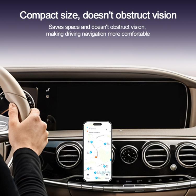 Compact black magnetic car vent phone holder attached near dashboard air outlets