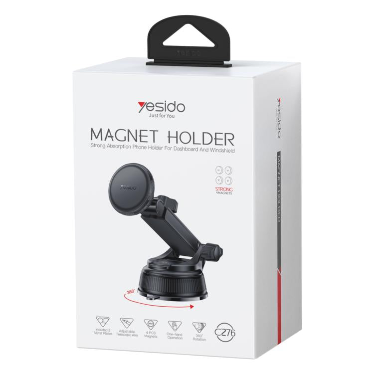 Magnetic car phone holder suction cup mount, black body, C276