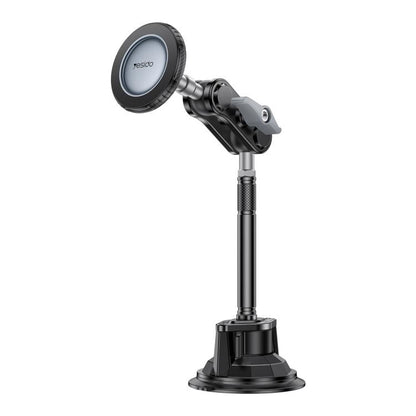 Long car suction cup magnetic phone holder with adjustable arm and round base
