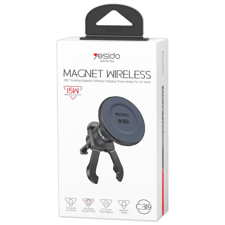 Yesido C319 15W magnetic wireless car phone holder retail box with charging pad