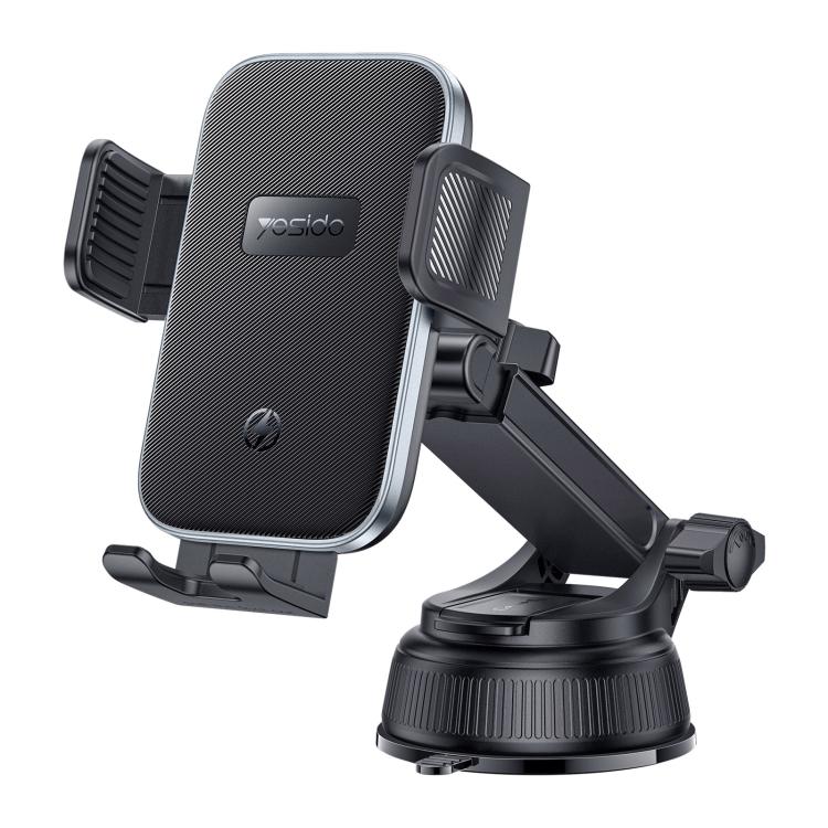 Car wireless charging phone holder with suction cup base and vent clip, black