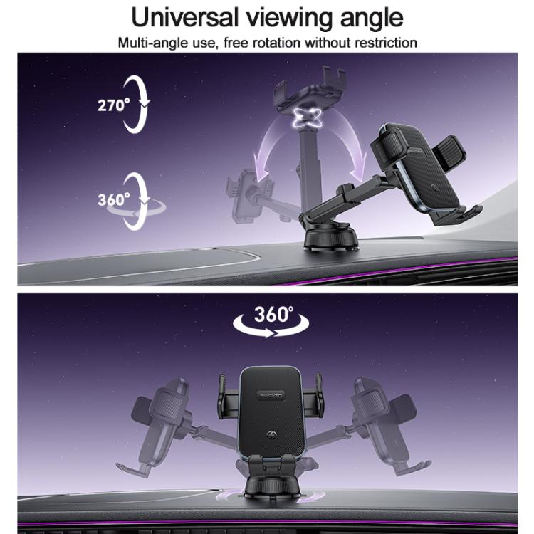 Car phone holder with universal multi-angle rotation and suction base, black
