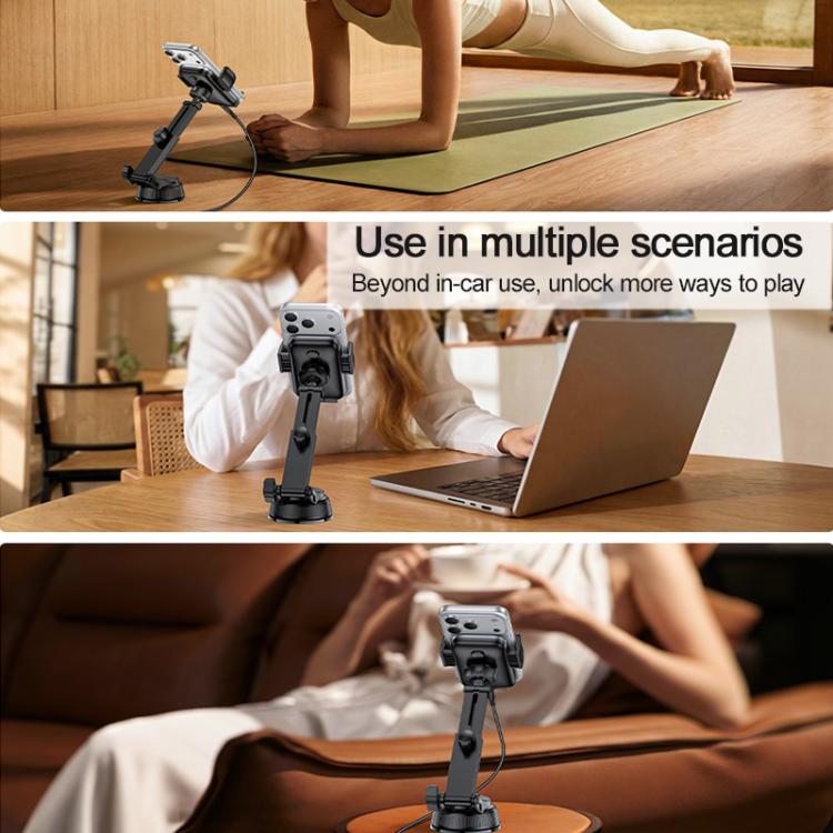 Suction-cup phone mount with adjustable arm, black