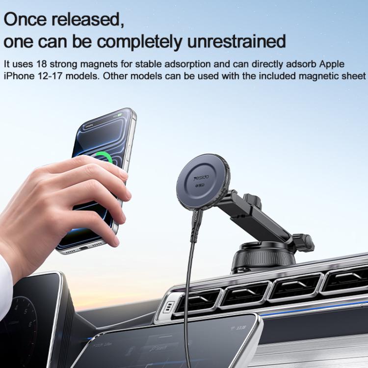 Magnetic phone car mount with circular charging disk and suction-cup base