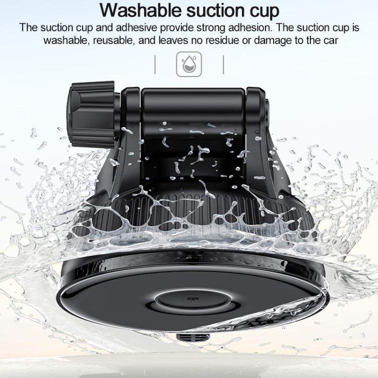 Washable suction cup base with circular magnetic charging puck and mount