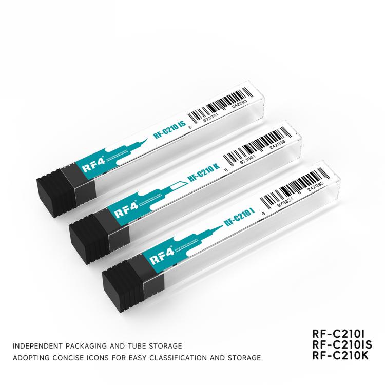 Pack of multiple soldering iron tips in white storage tubes with black ends