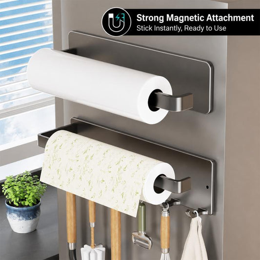 No-drill Magnetic Kitchen Paper Towel Storage Rack Holder with Hook