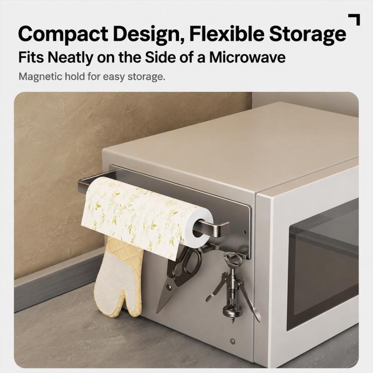 No-drill Magnetic Kitchen Paper Towel Storage Rack Holder with Hook