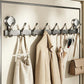 No-drill vacuum suction cup hook rack with chrome hooks and hanging umbrellas and handbags