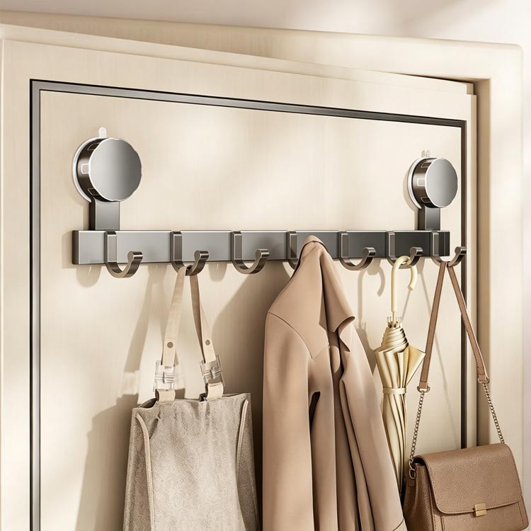 No-drill vacuum suction cup hook rack with chrome hooks, coats and tote bag hanging