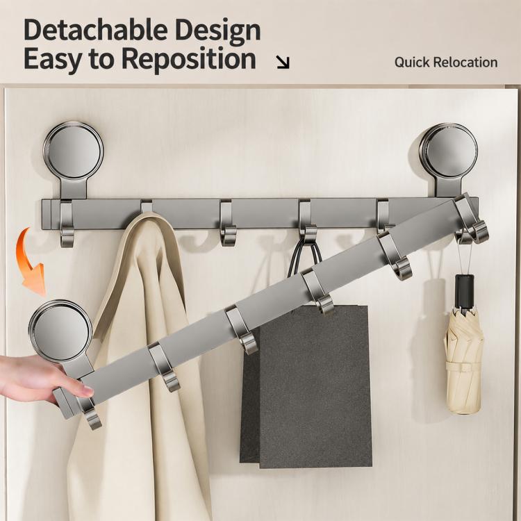 No-drill detachable suction cup hook rack bar with multiple hooks and clips