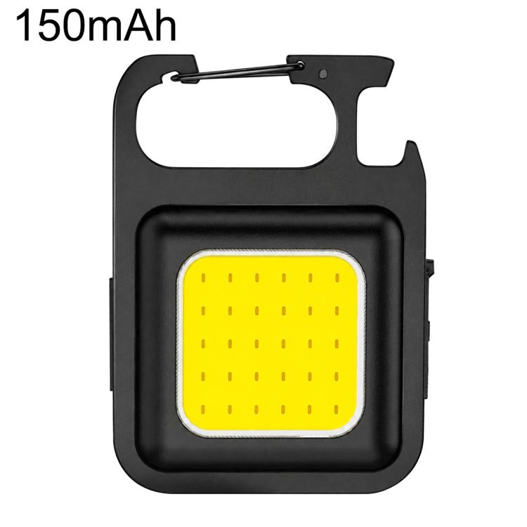 Portable keychain camping light, 150mAh black case with yellow COB LED panel