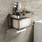 Grey extended no-drill suction cup tissue holder with dual roll sleeves and open tray
