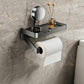 Grey no-drill suction cup tissue holder with extended base and toilet paper roll