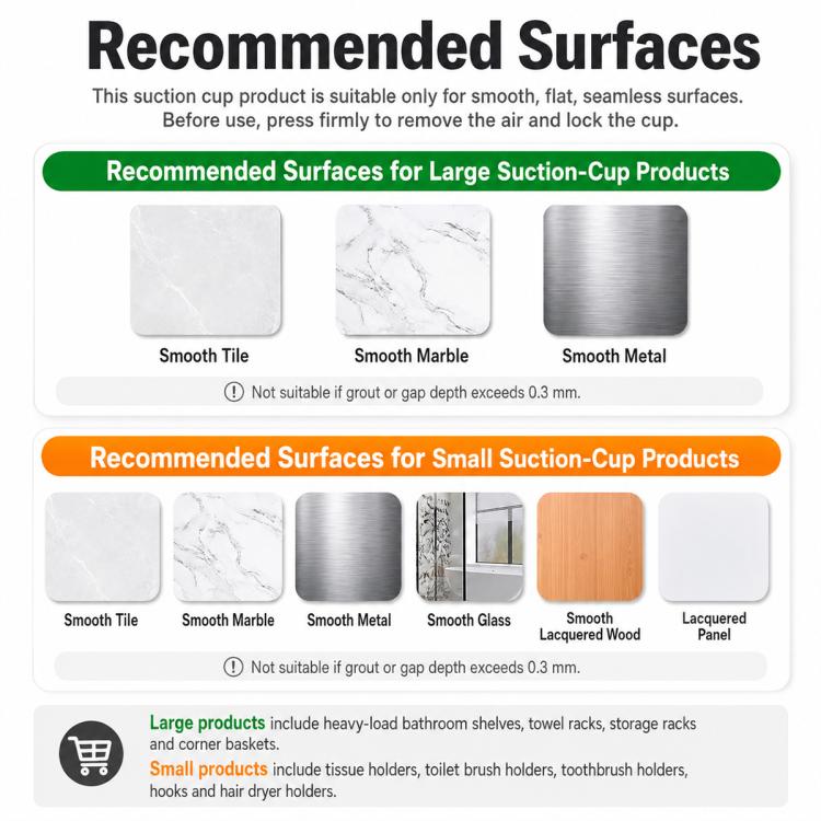 Suction-cup laundry drying rack shown with recommended smooth surface use
