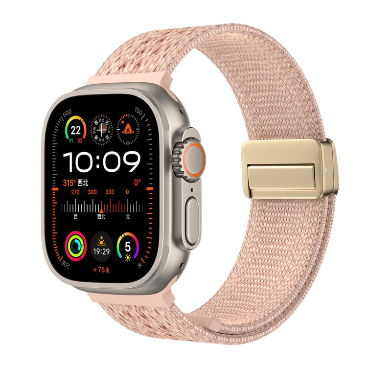 Pale pink braided nylon watch band with matching magnetic buckle