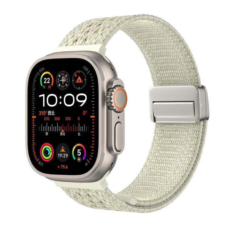 Starlight knitted nylon watch band with a matching magnetic buckle, shown on a watch