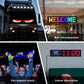 Flexible LED matrix display screen on vehicle grille, showing colorful “HELLO” text