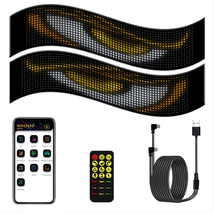 Yellow dot LED matrix flexible strips with remote, phone app, and USB cable kit