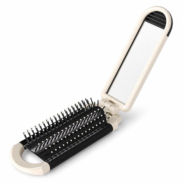 2 in 1 Portable Folding Massage Air Cushion Comb Mirror, White
