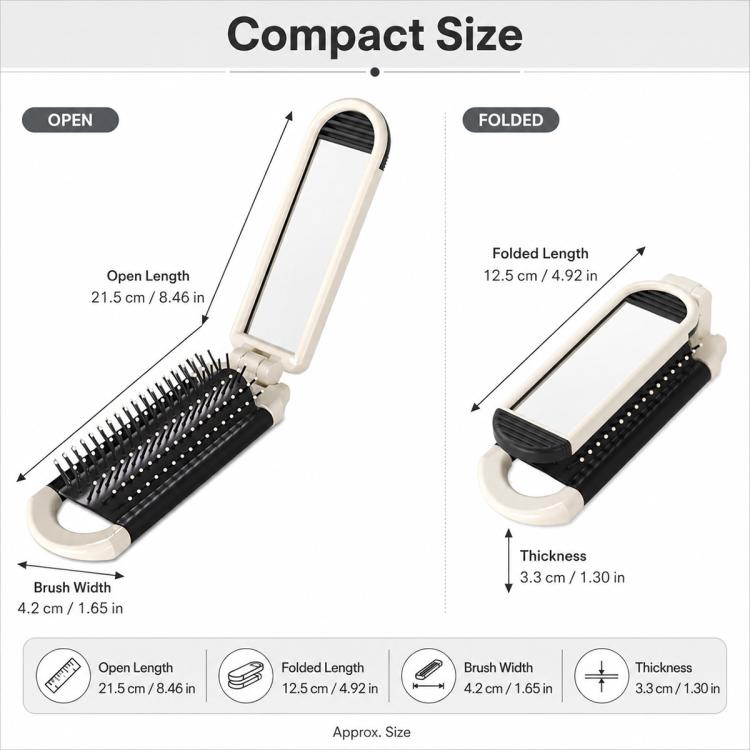 2 in 1 Portable Folding Massage Air Cushion Comb Mirror, White