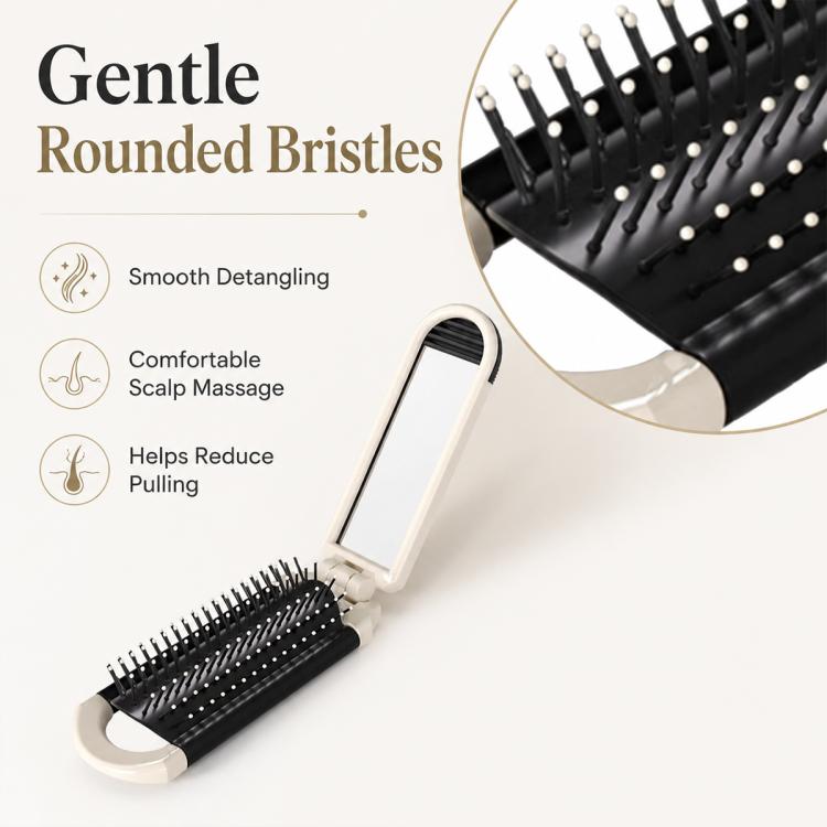 2 in 1 Portable Folding Massage Air Cushion Comb Mirror, White