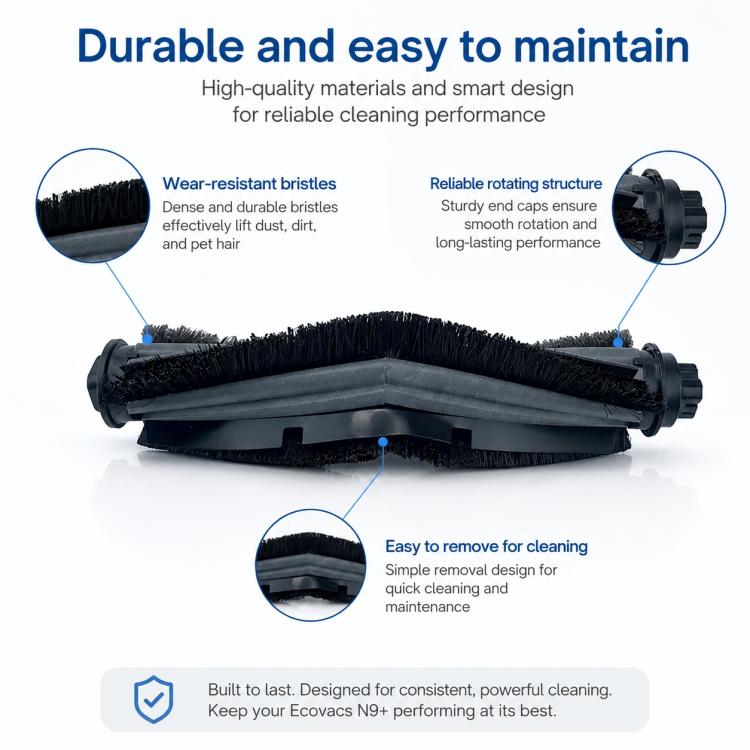 Main roller brush replacement with black bristles and gray base plate