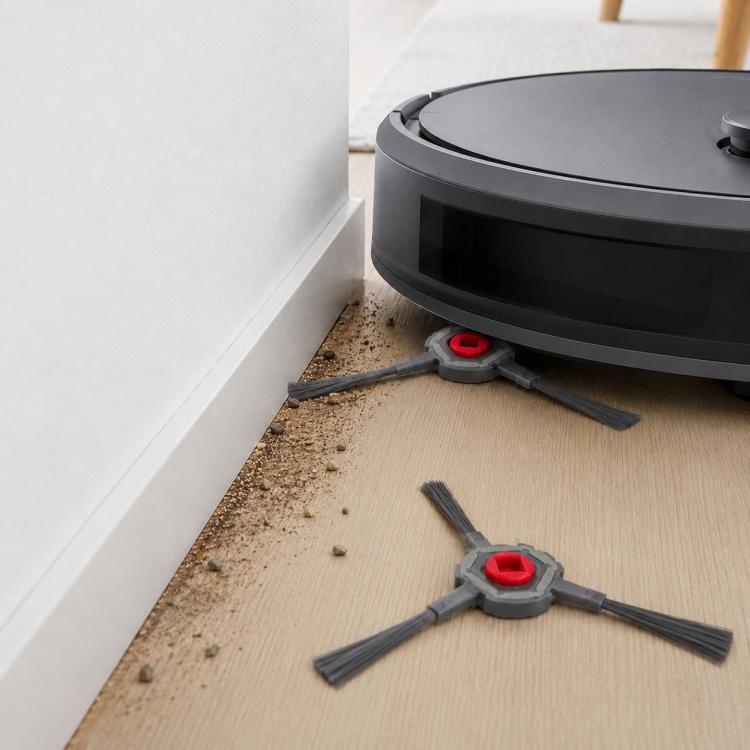 Robot vacuum side brush set with black bristles and red-tipped hubs
