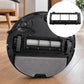 Robot vacuum main brush cover and filter module, black housing with gray mesh