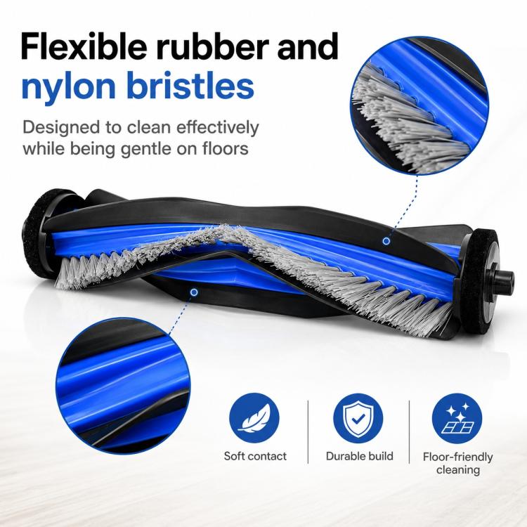 Replacement main roller brush with blue core and gray flexible bristles
