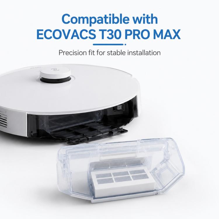 Robot vacuum with transparent dust bin module and rectangular filter cartridge installed