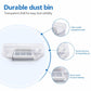 Transparent robot vacuum dust bin with rectangular filter cartridge and visible foam sections
