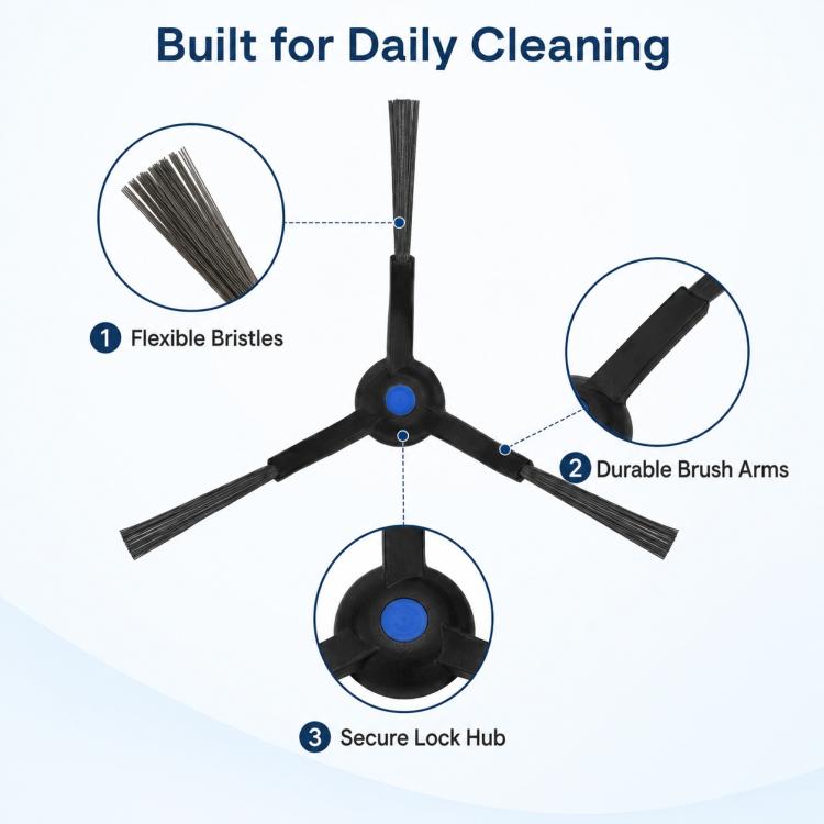 Replacement side brush assembly with flexible bristles and durable black arms