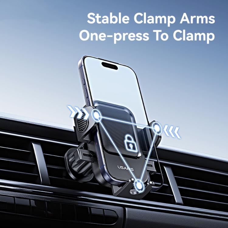Car phone holder clamp arms with one-press locking mechanism for dashboard air vents