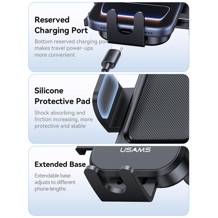 Car air vent phone holder details: reserved charging port, silicone protective pad