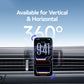 Magnetic wireless car phone holder with adjustable cradle for vertical and horizontal positioning.