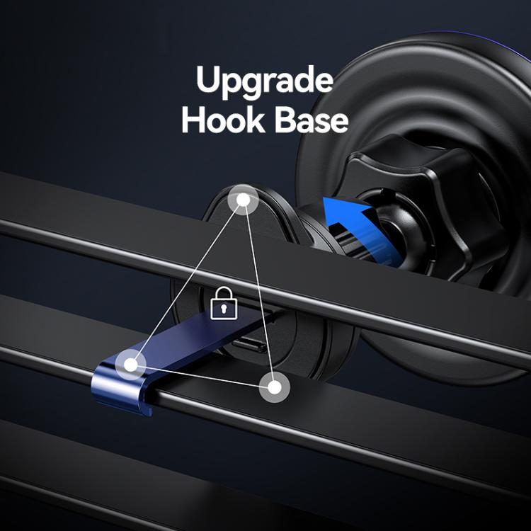 Air-vent magnetic charger holder with upgraded hook base and locking mechanism.