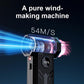 Handheld air blower hair dryer with turbo nozzle blowing a blue airflow stream